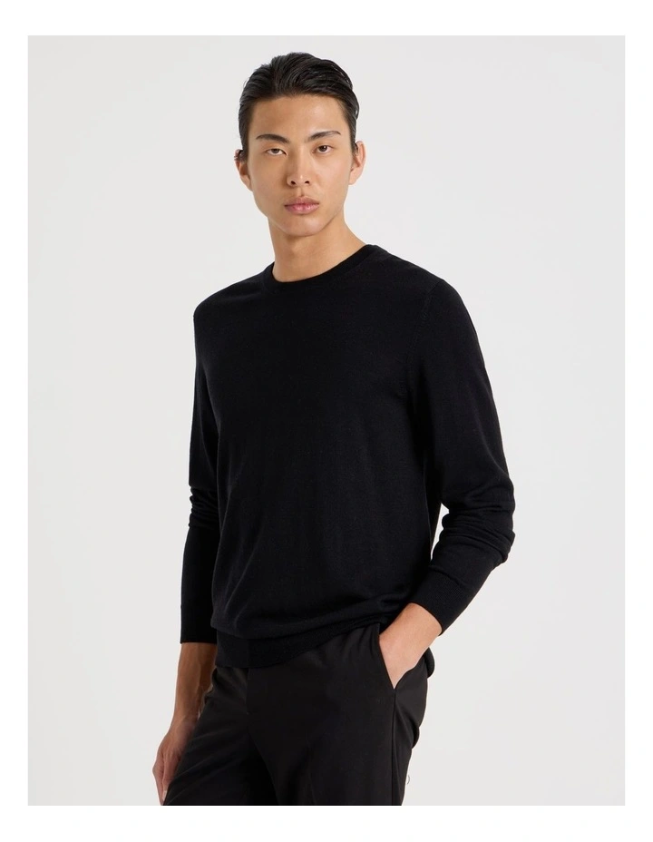 Crew Neck Australian Merino Wool Knit in Black image 5