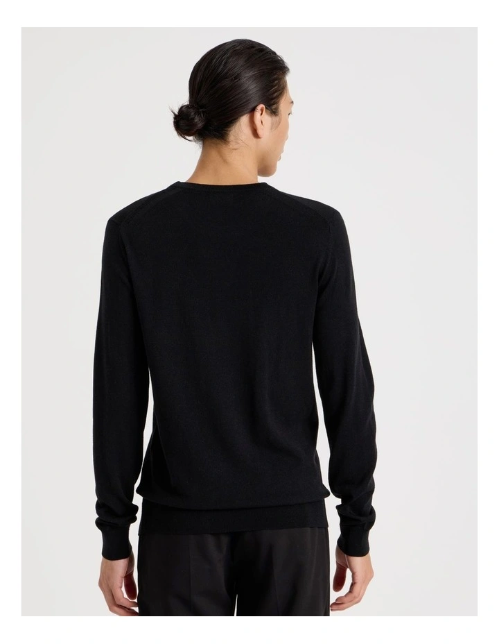 Crew Neck Australian Merino Wool Knit in Black image 6