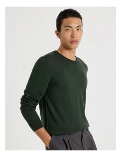 Crew Neck Australian Merino Wool Knit in Green