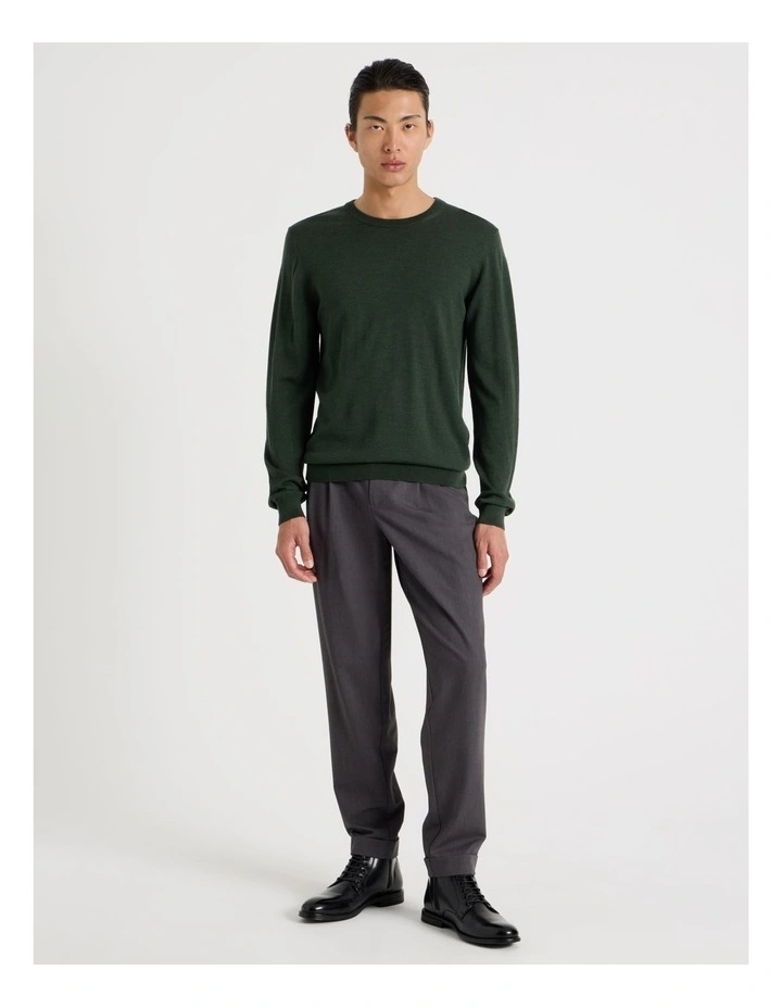 Crew Neck Australian Merino Wool Knit in Green image 2