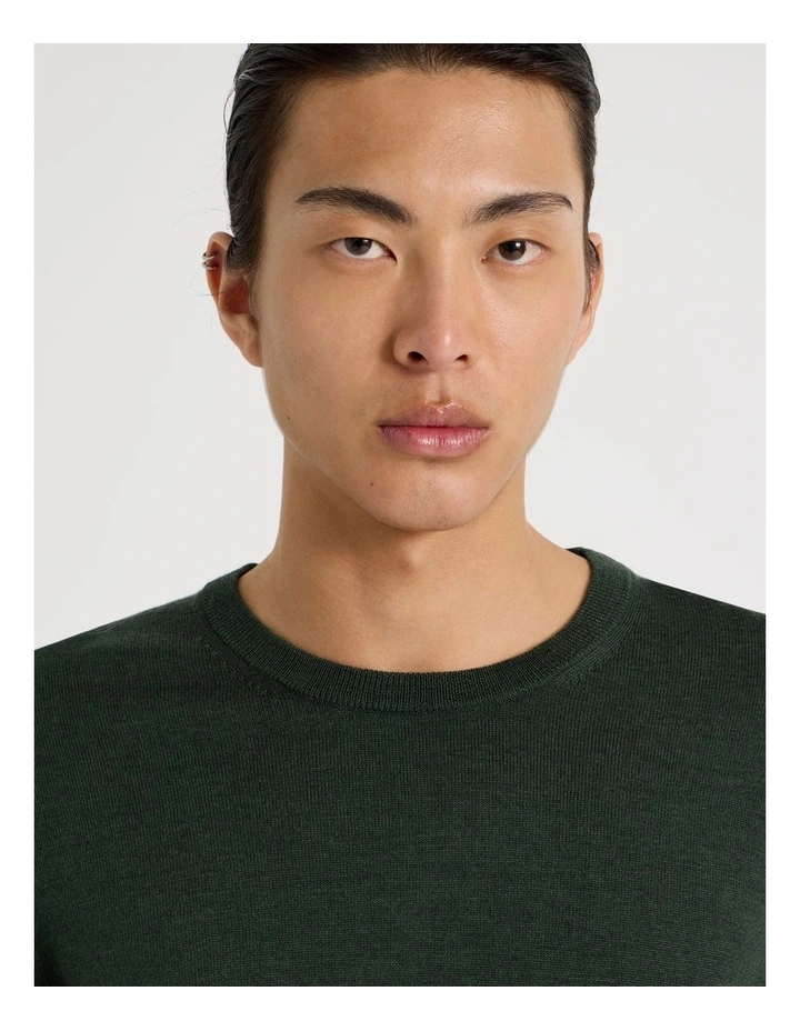 Crew Neck Australian Merino Wool Knit in Green image 3