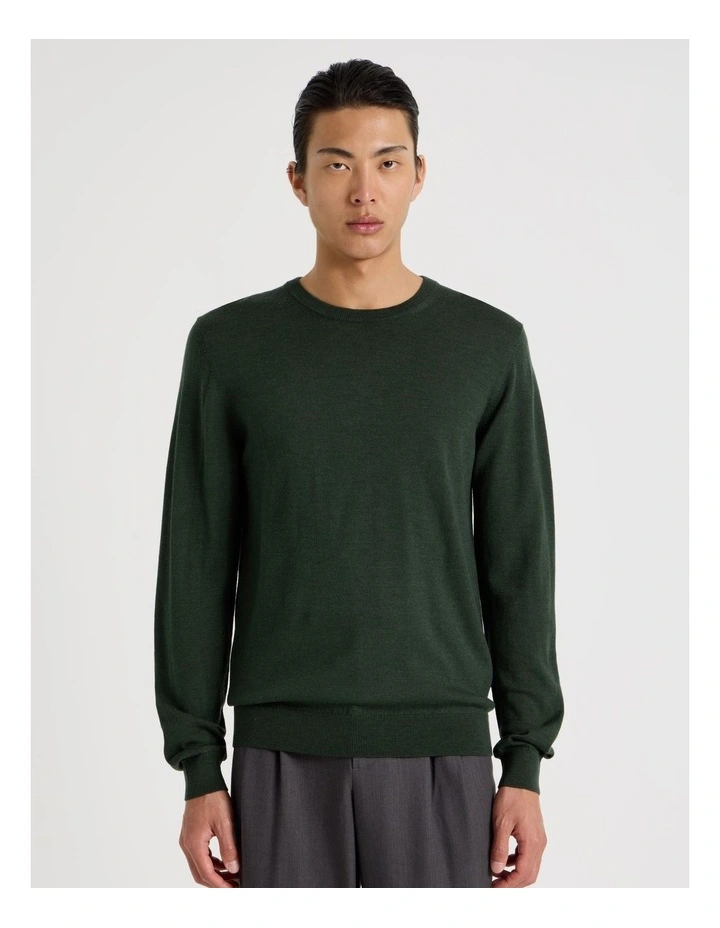 Crew Neck Australian Merino Wool Knit in Green image 4