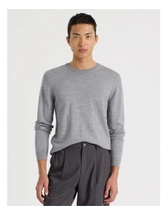 Crew Neck Australian Merino Wool Knit in Grey