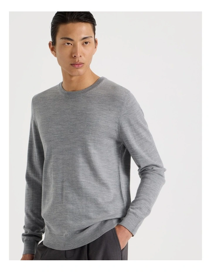 Crew Neck Australian Merino Wool Knit in Grey image 2