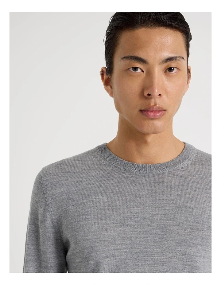 Crew Neck Australian Merino Wool Knit in Grey image 3