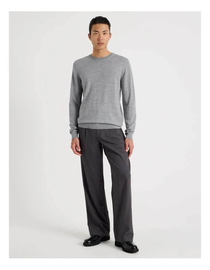 Crew Neck Australian Merino Wool Knit in Grey image 4