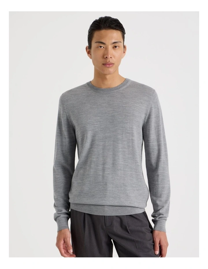 Crew Neck Australian Merino Wool Knit in Grey image 5