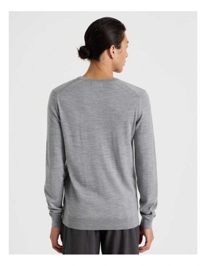 Crew Neck Australian Merino Wool Knit in Grey image 6