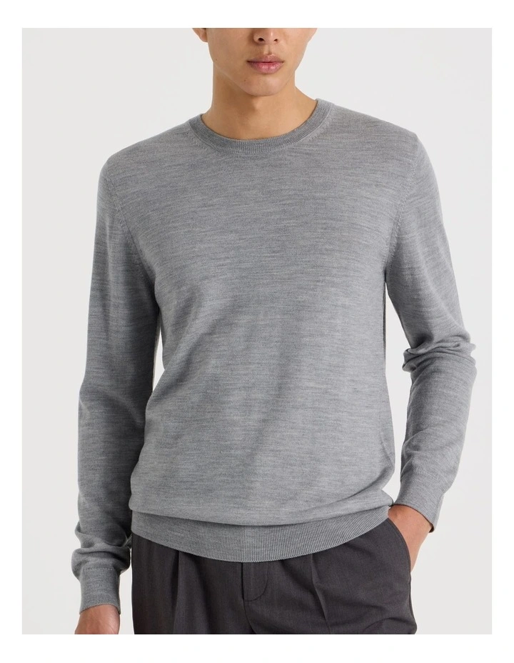 Crew Neck Australian Merino Wool Knit in Grey image 7