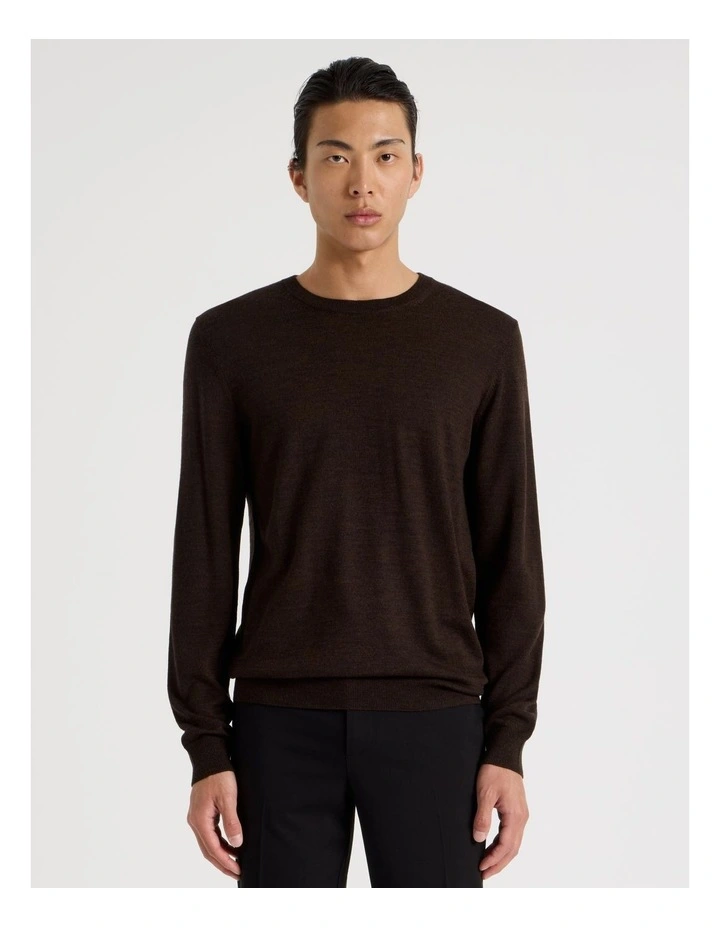 Crew Neck Australian Merino Wool Knit in Brown image 1