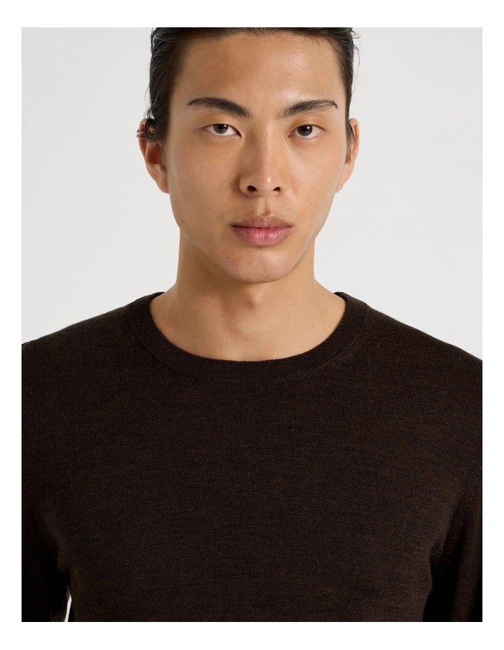 Crew Neck Australian Merino Wool Knit in Brown image 2