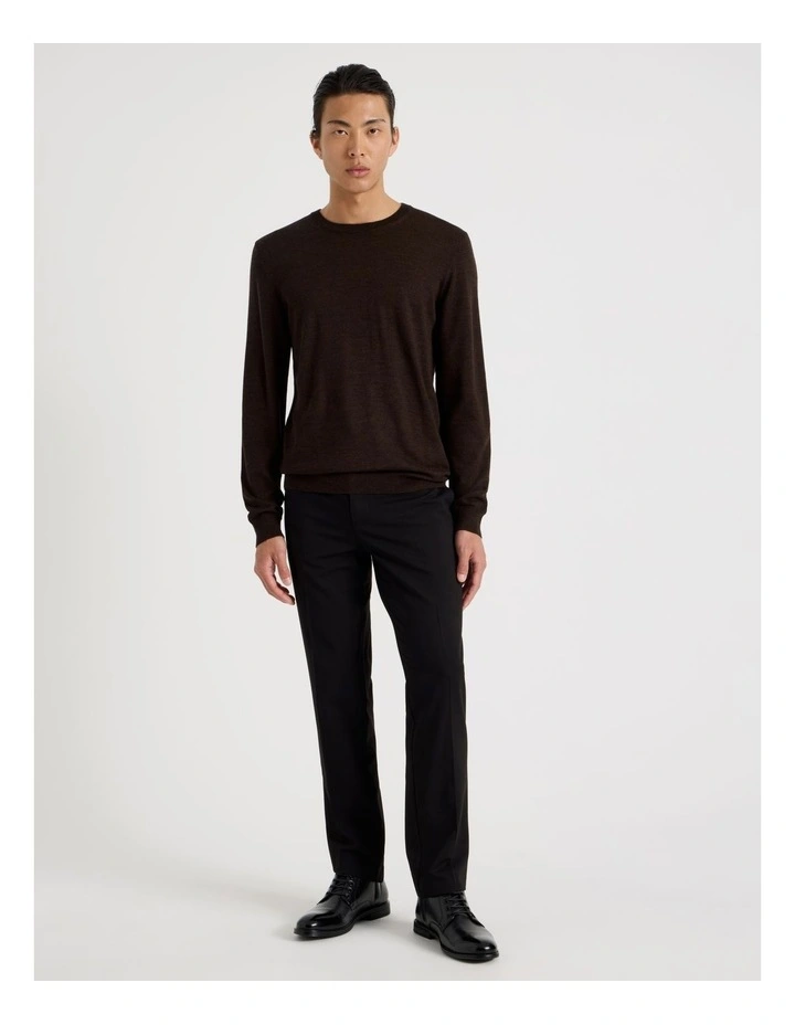 Crew Neck Australian Merino Wool Knit in Brown image 3