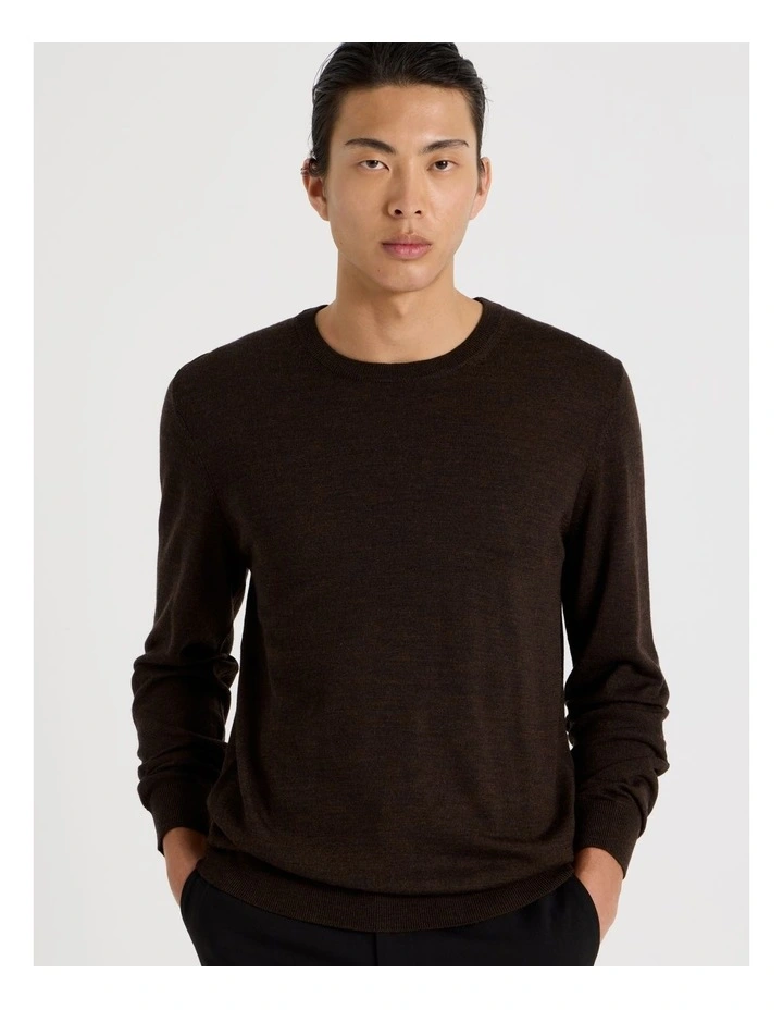 Crew Neck Australian Merino Wool Knit in Brown image 5