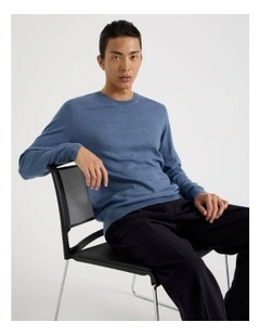 Crew Neck Australian Merino Wool Knit in Blue