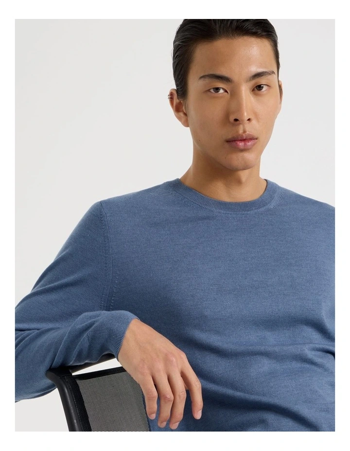 Crew Neck Australian Merino Wool Knit in Blue image 2