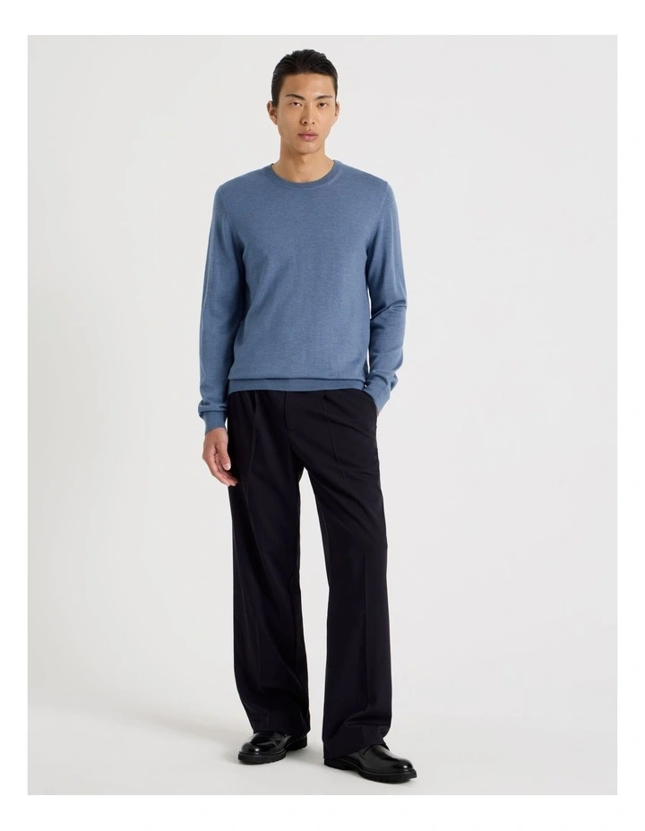 Crew Neck Australian Merino Wool Knit in Blue image 3