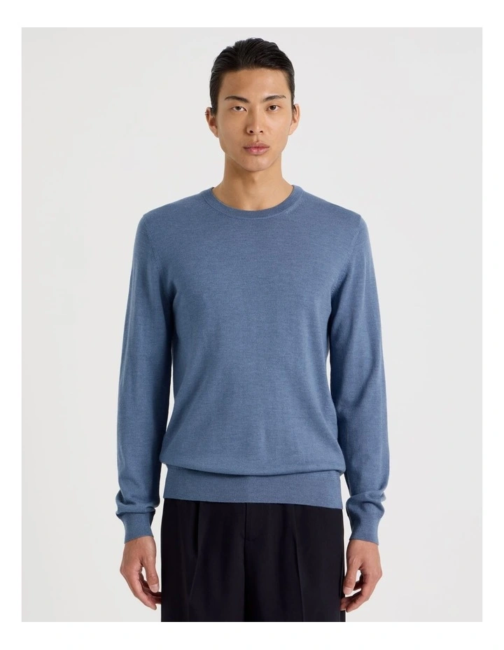 Crew Neck Australian Merino Wool Knit in Blue image 4