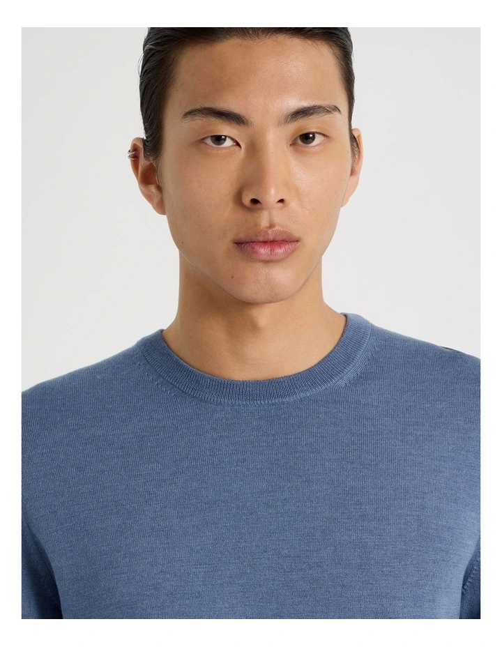 Crew Neck Australian Merino Wool Knit in Blue image 5