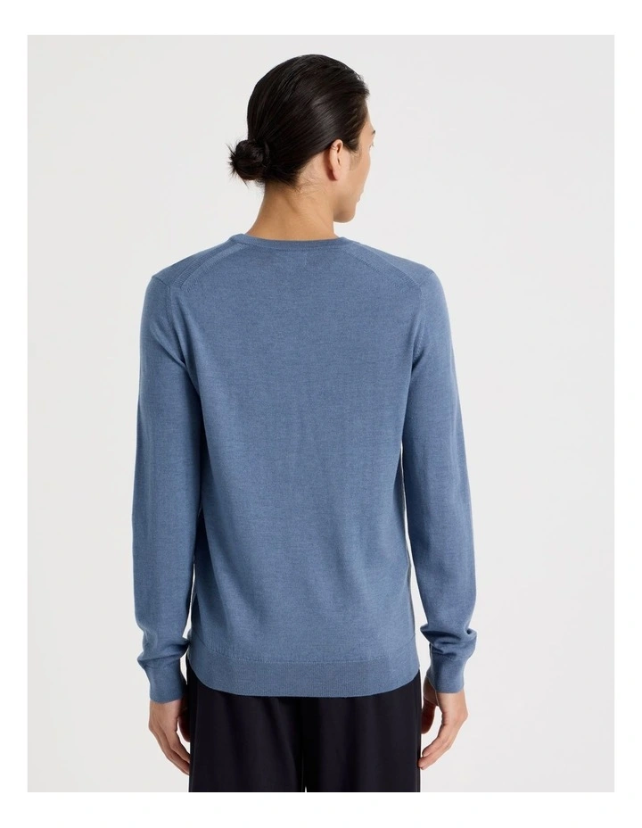 Crew Neck Australian Merino Wool Knit in Blue image 6