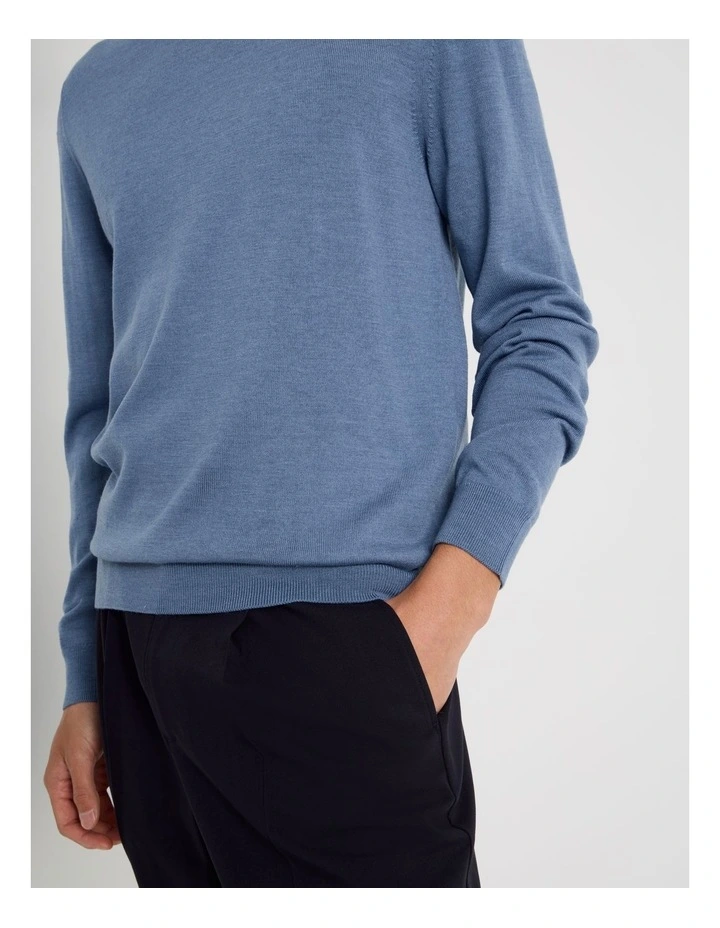 Crew Neck Australian Merino Wool Knit in Blue image 7