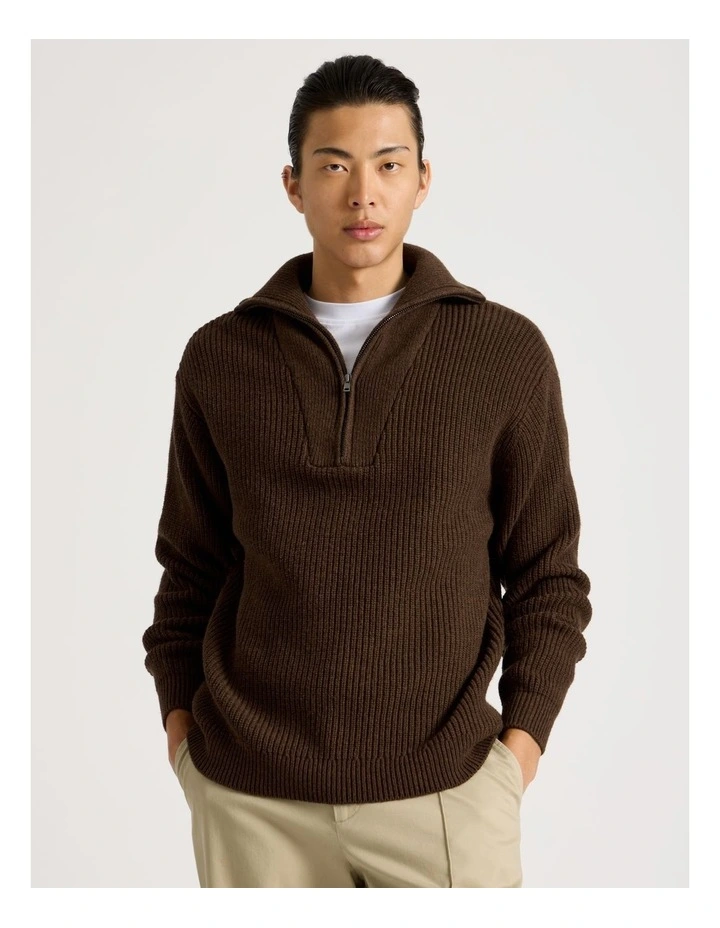 1/4 Zip Marle Knit in Brown image 1
