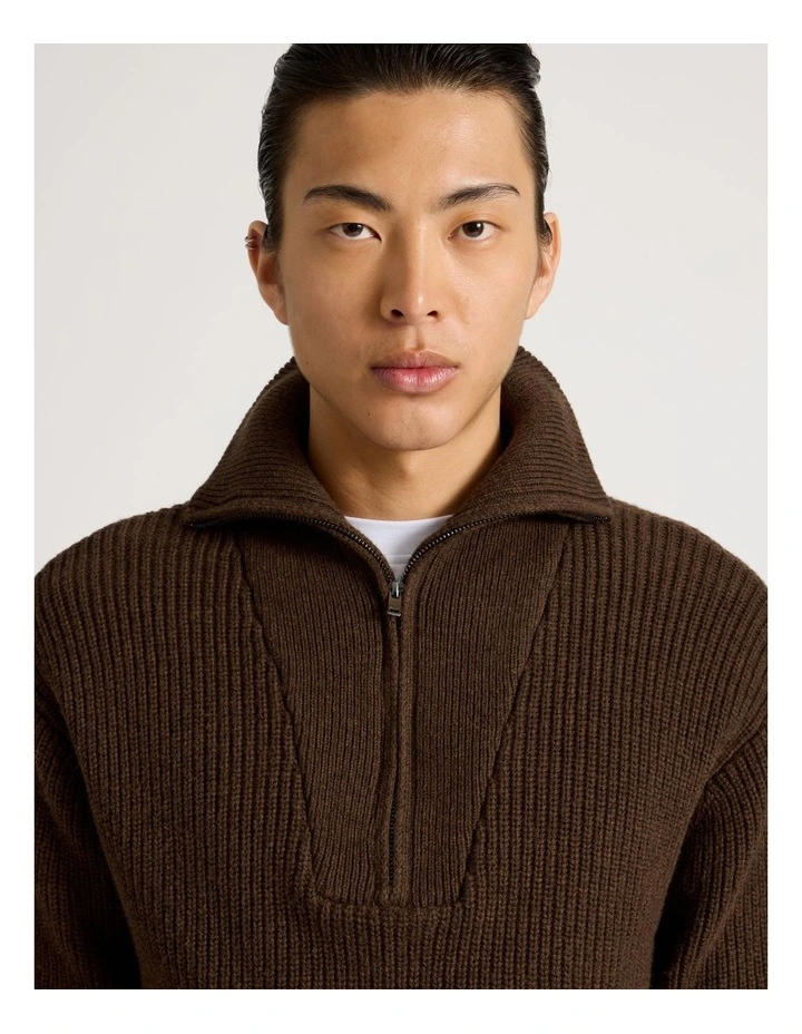 1/4 Zip Marle Knit in Brown image 2