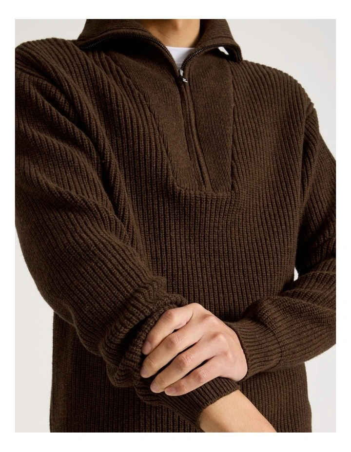 1/4 Zip Marle Knit in Brown image 3