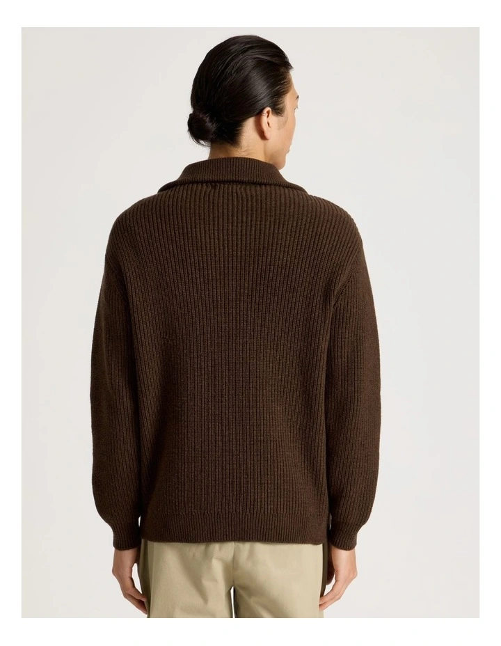 1/4 Zip Marle Knit in Brown image 6