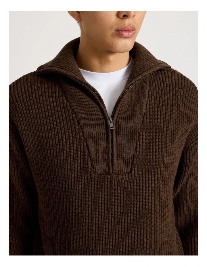 1/4 Zip Marle Knit in Brown image 7