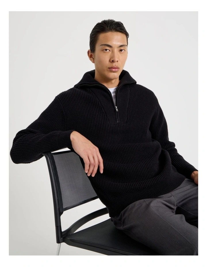 1/4 Zip Marle Knit in Black image 1