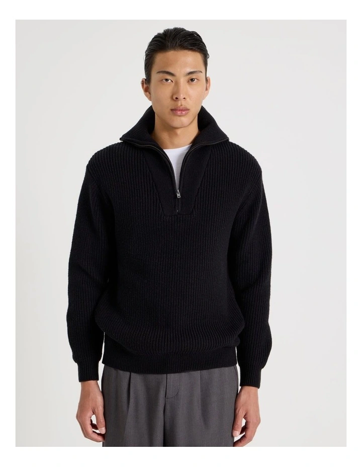 1/4 Zip Marle Knit in Black image 2