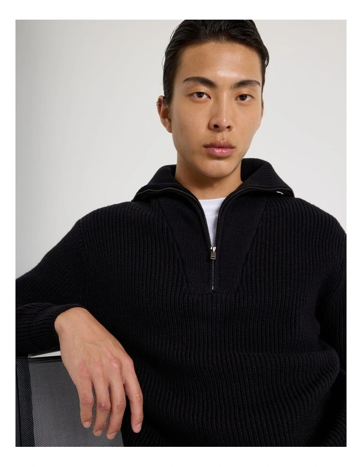 1/4 Zip Marle Knit in Black image 3