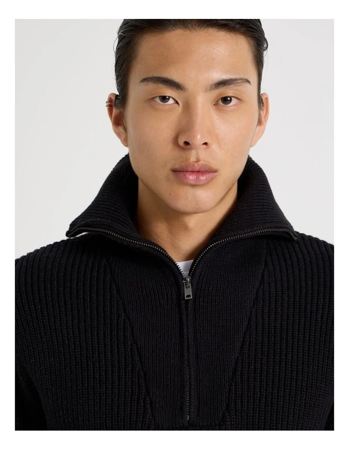 1/4 Zip Marle Knit in Black image 5