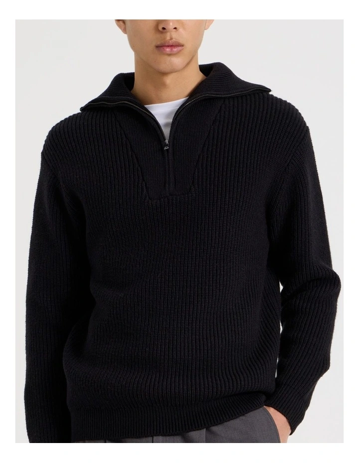 1/4 Zip Marle Knit in Black image 7