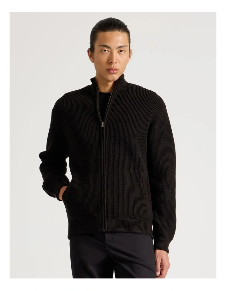 Zip Through Knit in Black image 1