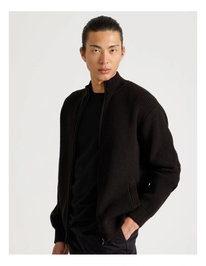 Zip Through Knit in Black image 3