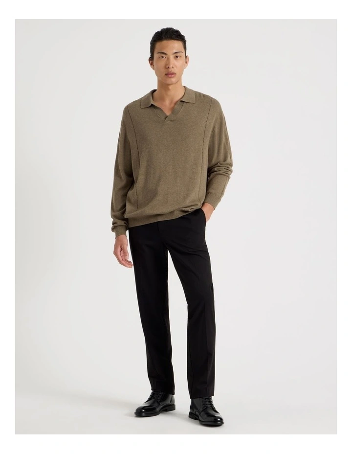 Johnny Collar Long Sleeve Knit Polo in Beige image 2