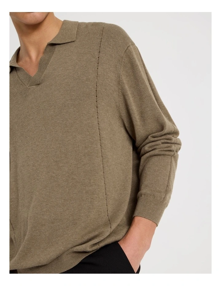 Johnny Collar Long Sleeve Knit Polo in Beige image 5