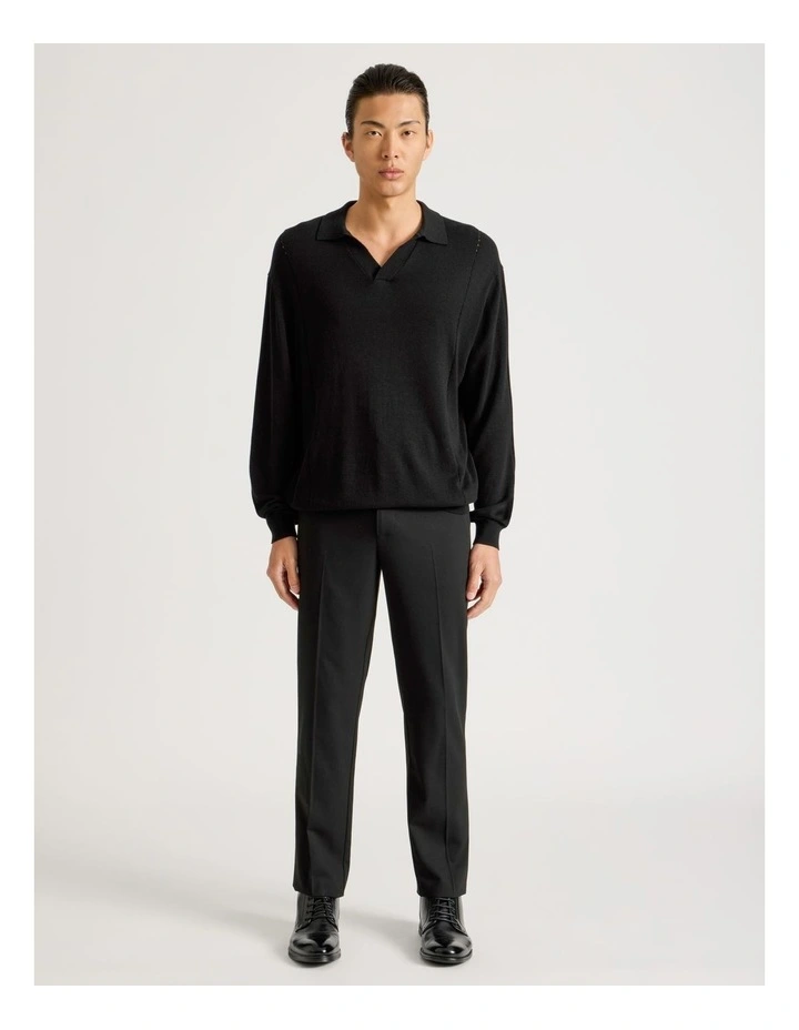 Johnny Collar Long Sleeve Knit Polo in Black image 2