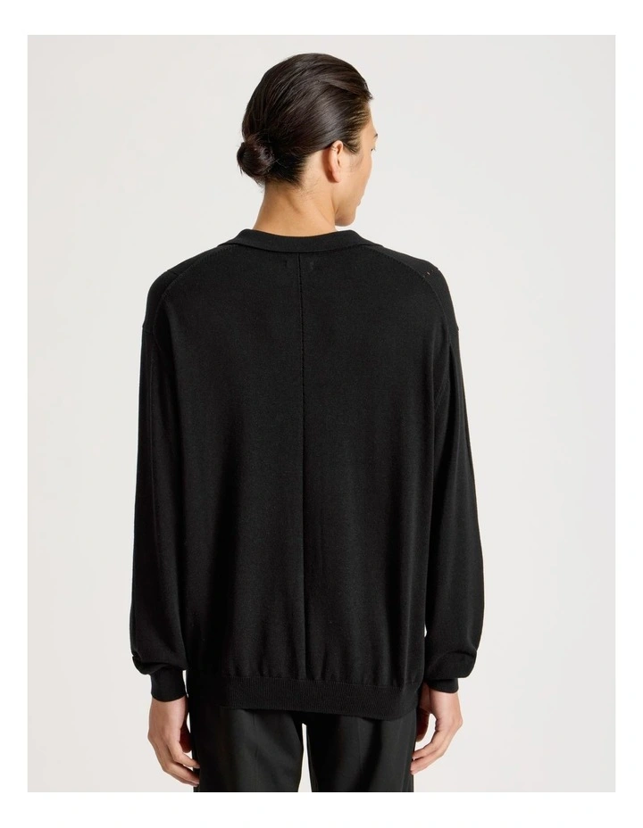 Johnny Collar Long Sleeve Knit Polo in Black image 6
