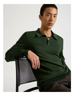 Long Sleeve Knit Polo in Green