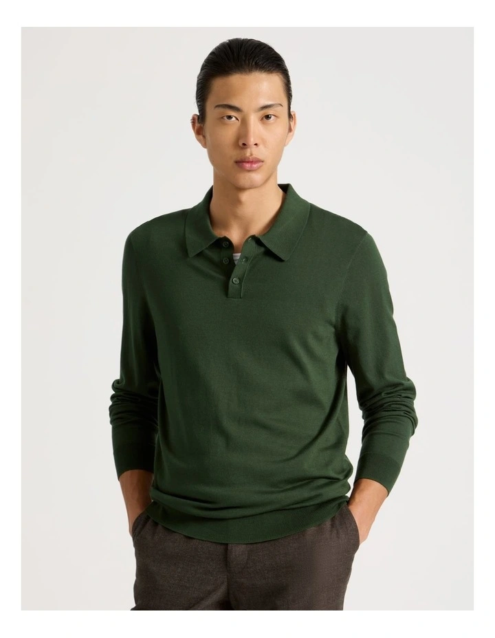Long Sleeve Knit Polo in Green image 2