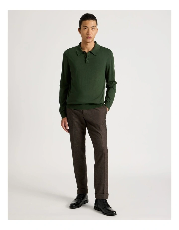 Long Sleeve Knit Polo in Green image 4