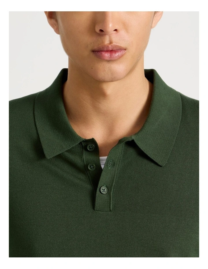 Long Sleeve Knit Polo in Green image 5