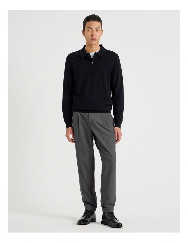 Long Sleeve Knit Polo in Black image 3