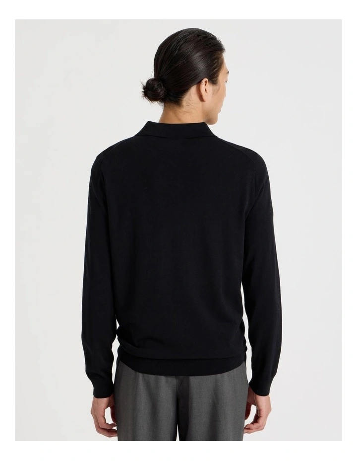 Long Sleeve Knit Polo in Black image 6
