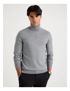 Merino Wool Roll Neck Knit in Grey