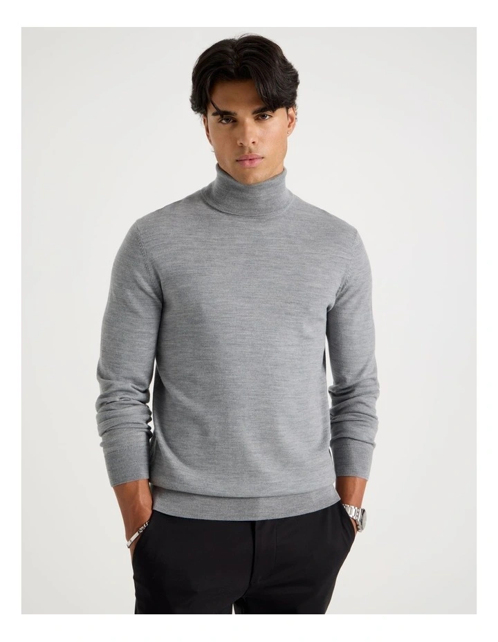 Merino Wool Roll Neck Knit in Grey image 1