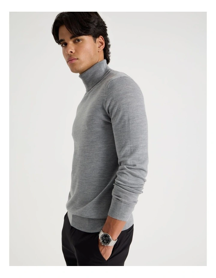 Merino Wool Roll Neck Knit in Grey image 2