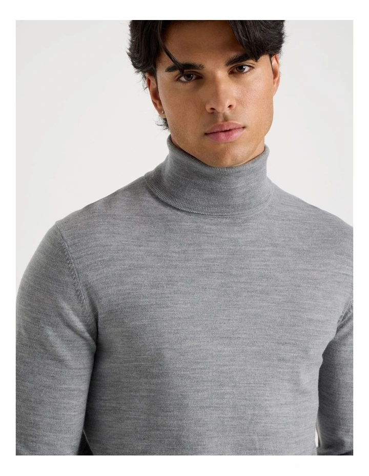 Merino Wool Roll Neck Knit in Grey image 3